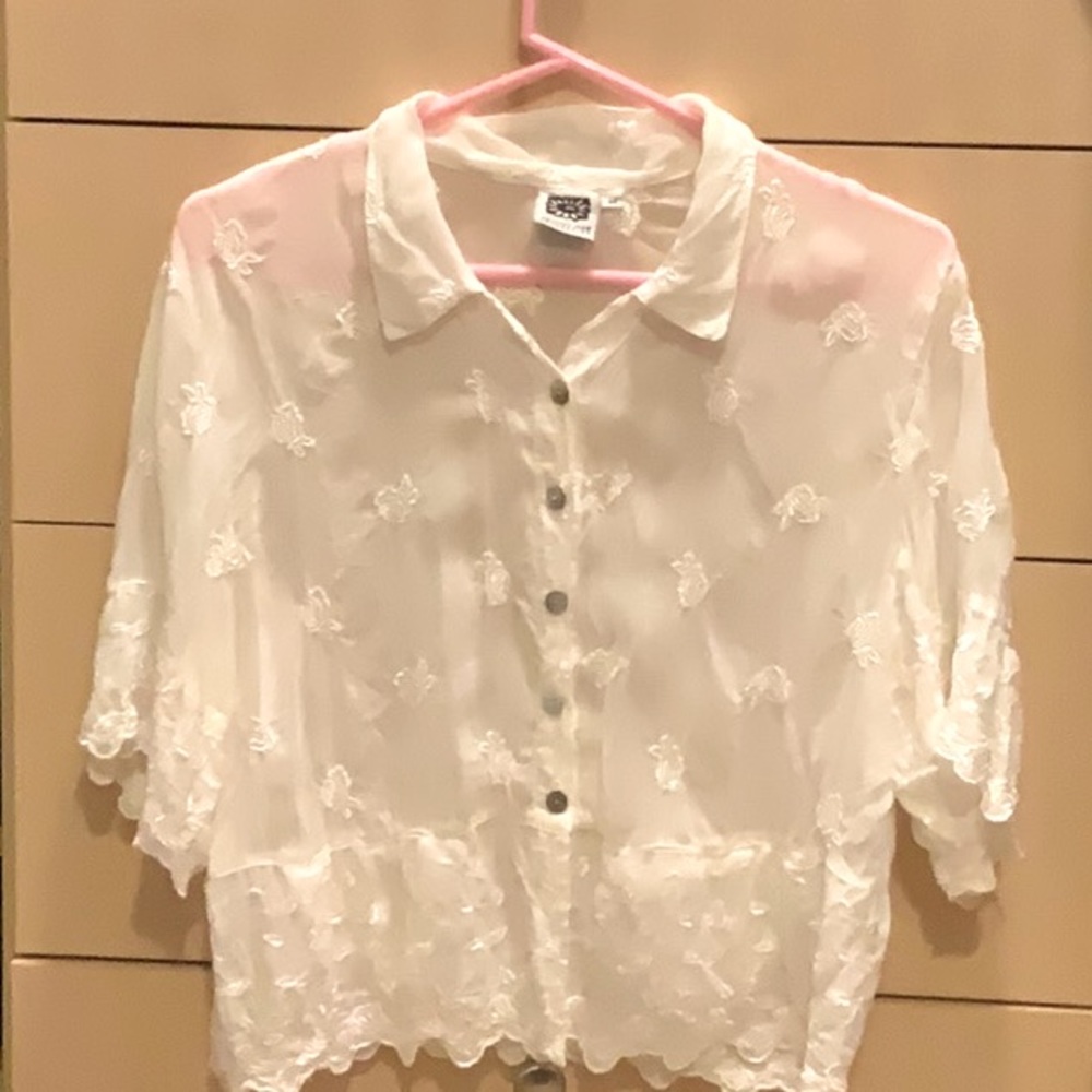 Johnny Was Collection short sleeve buttondown blouse